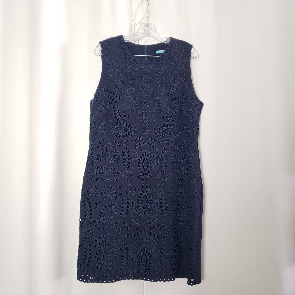 J.McLaughlin Womens Navy Blue Eyelet Laser Cut Sleeveless Shift Dress XL